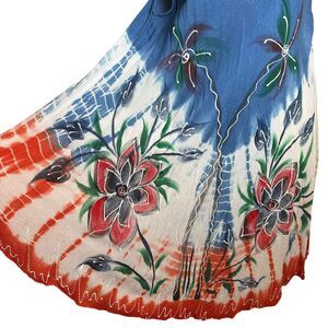 Rima Beach Floral Painted Gauze July 4th Patriotic USA Resort Shift Dress OS